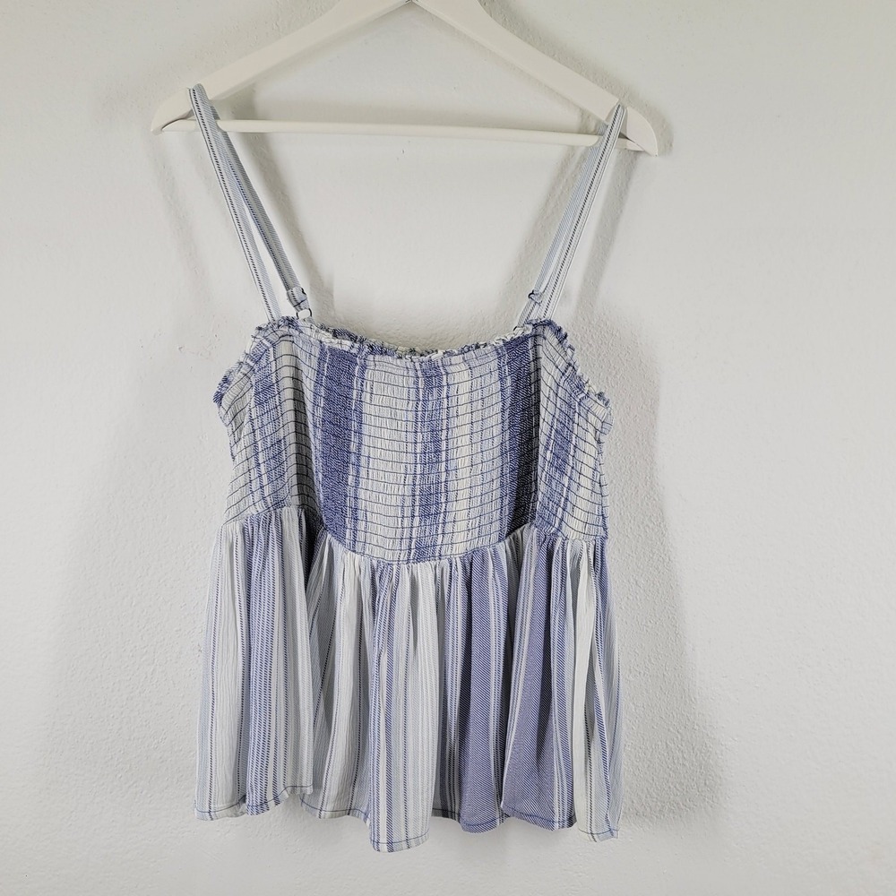 Torrid Camisole Women 2 Blue White Striped Smocked Peplum Babydoll Tank Top - Picture 2 of 9